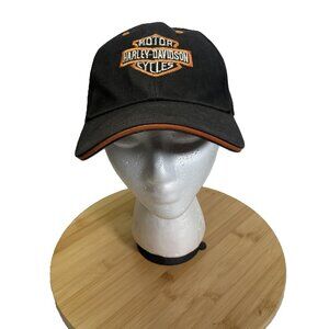 Vintage Harley Davidson Motorcycle CH Celbros Black Orange Hat Adjustable